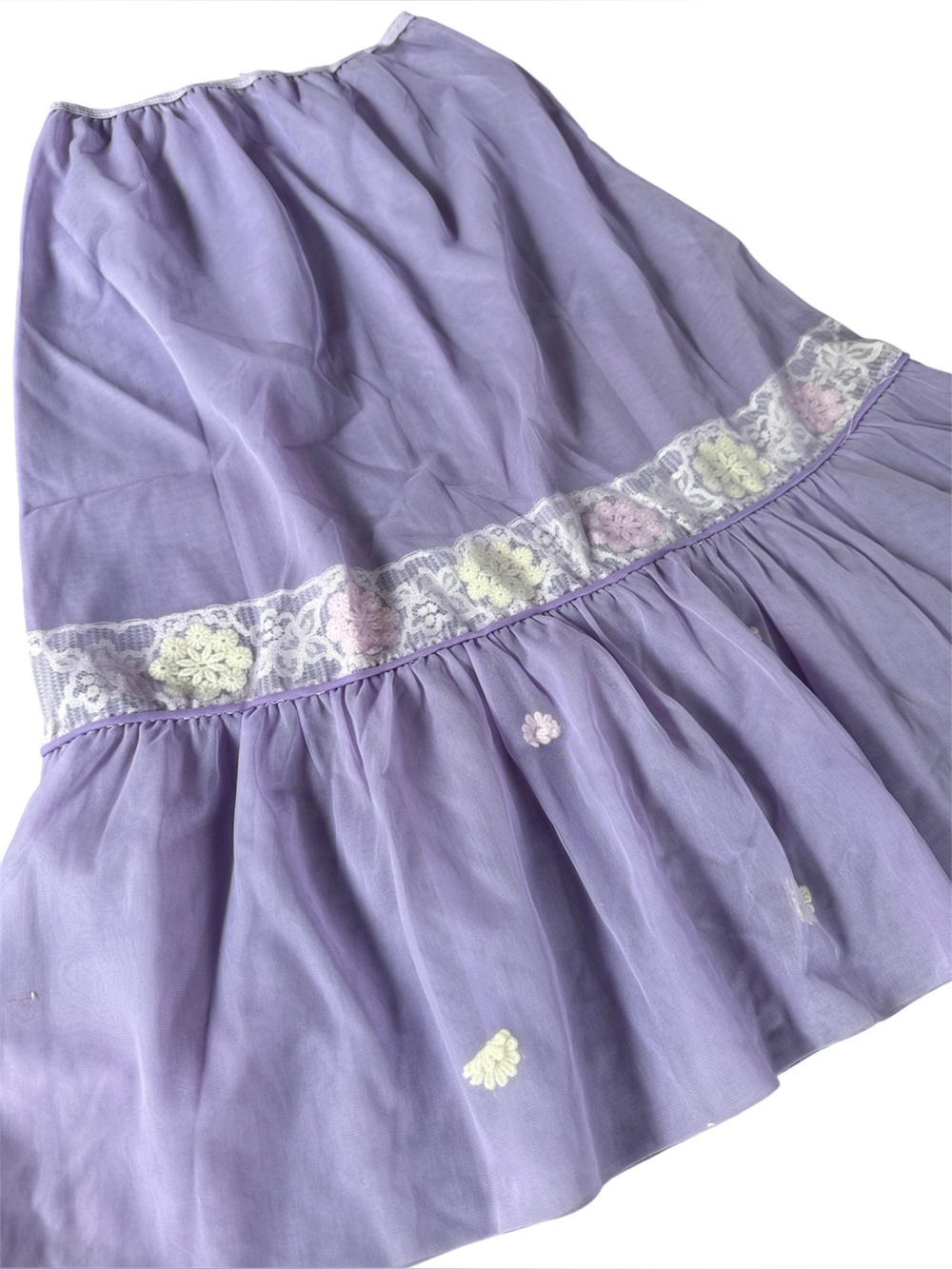 Nan‎ Flower vintage lavender purple tiered elastic waist nylon slip